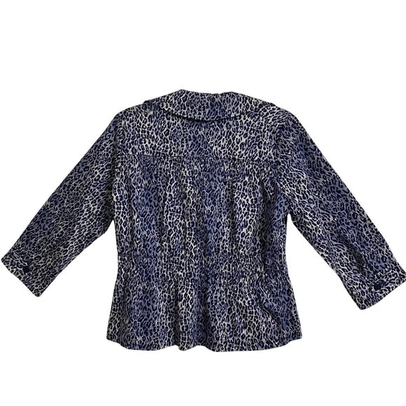 Joan Rivers Small Blue & White Animal Print Button-Up Blazer Jacket 3/4 Sleeve - Picture 3 of 7
